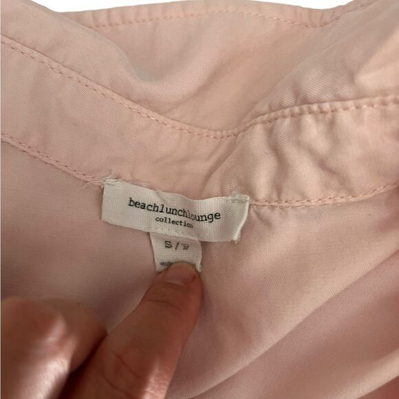 Beach Lunch Lounge Pink Frayed Fringe Button Down Top - Picture 9 of 11